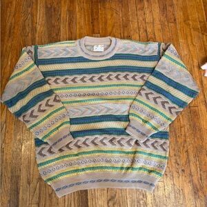 COOGI Men's Multicolor Striped Crewneck Sweater - Beige, Blue & Green